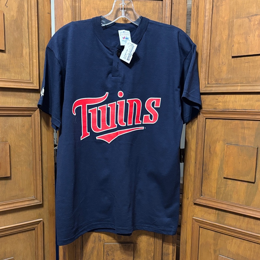 Majestic Navy Kids "Twins" Graphic Tee with Red Lettering